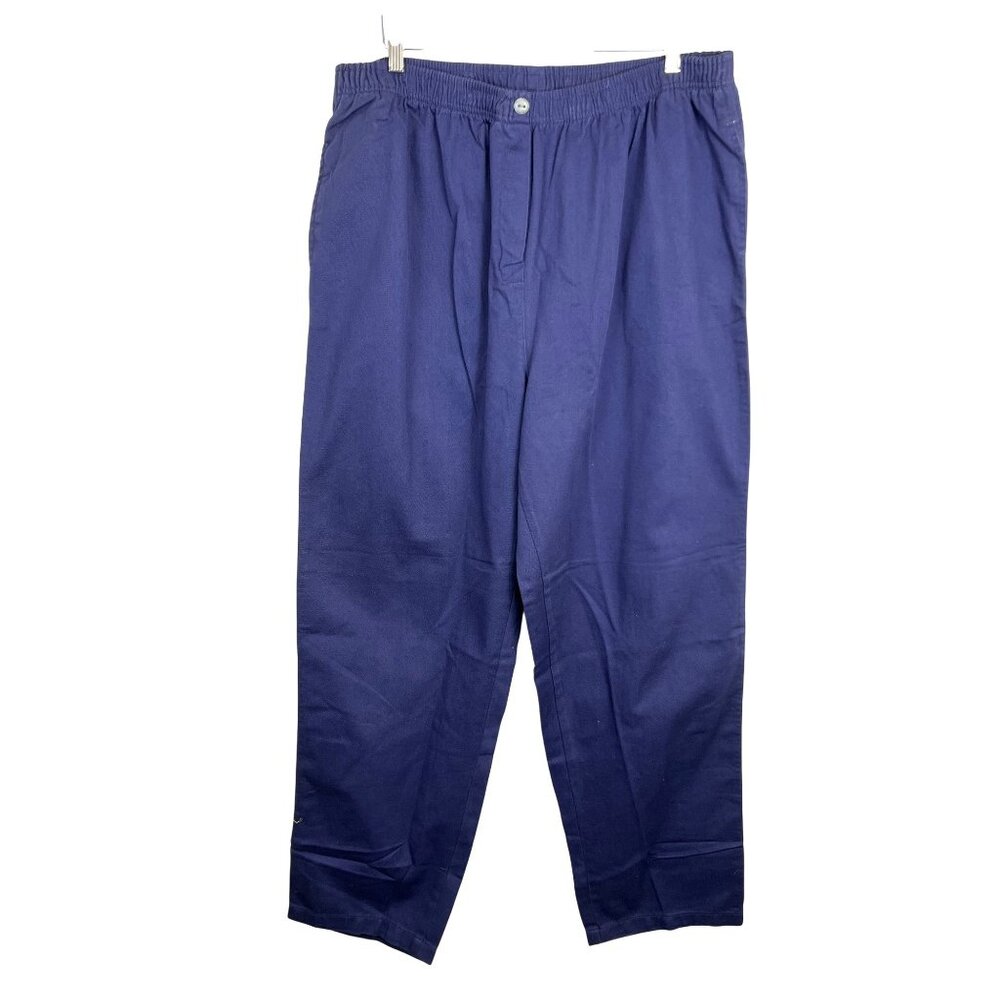 Womens Classic Fit Navy Cotton Pants Size 24T With Elastic Waist Pockets